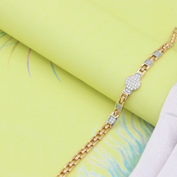 Elegant Rose Gold Bracelet with Pave Circle and Link Design, XPBL0653 - Picture 9 of 12